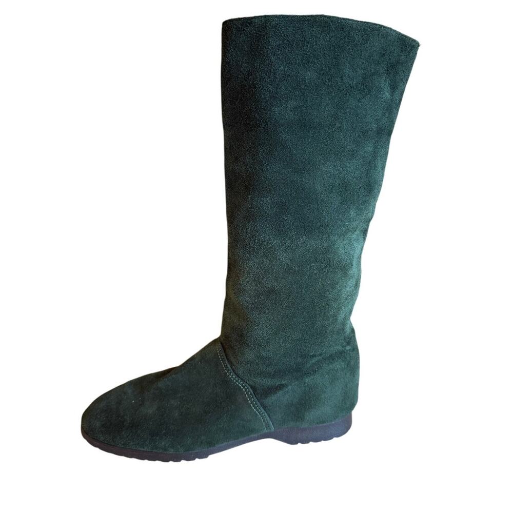 Vintage Lands End Hunter Green Suede Flat Mid Ankle Boots 6.5